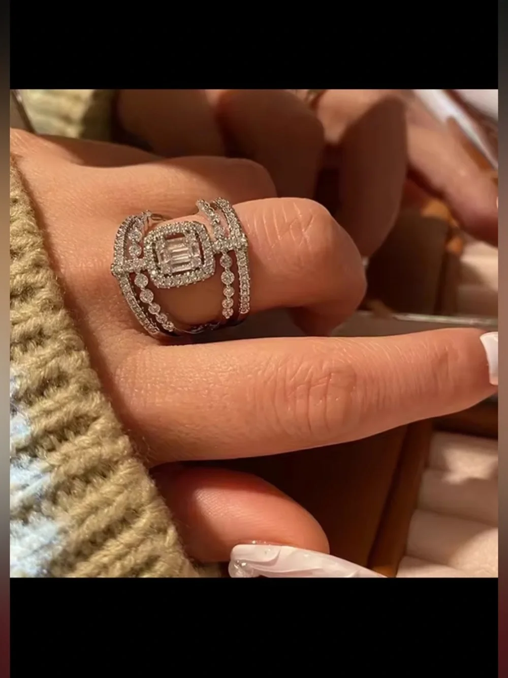 Silver Cubic Zirconia Halo Ring Gorgeous Size 6